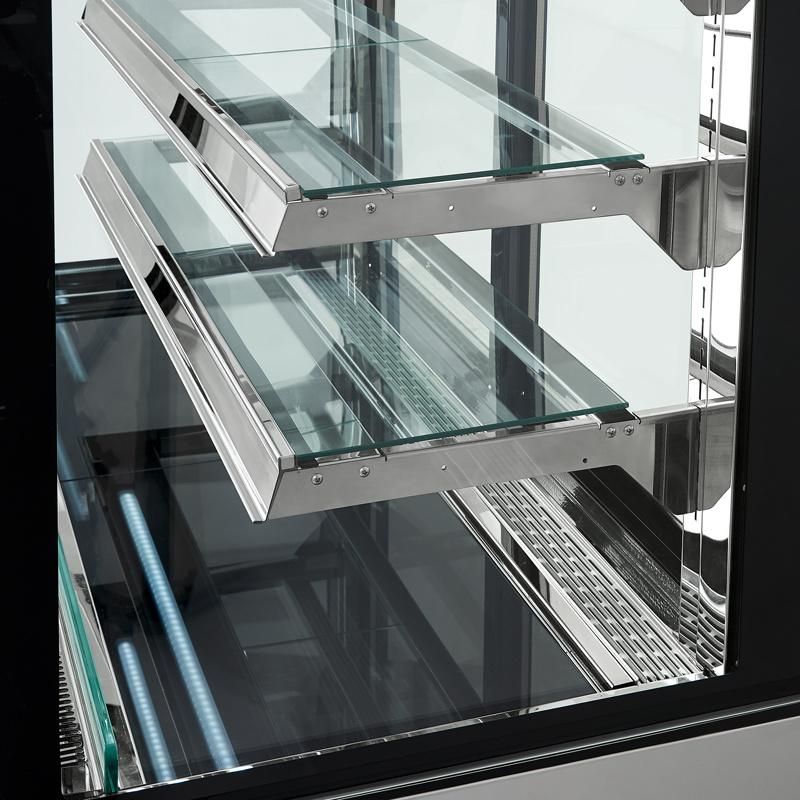 3 Shelves Square Glass Cake Display Counter with 1.5 Meters Length and Fan Cooling