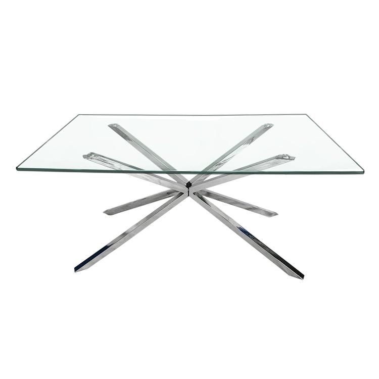 Hot Sale Modern Tempered Transparent Square Glass Dining Table