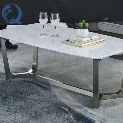 Dubai White Gloss Marble and Granite Top Rose Gold Coffee Table