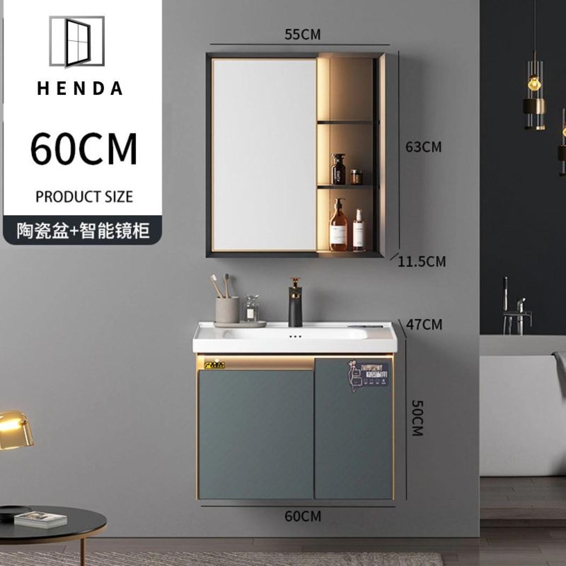 Modern Luxury Style Intelligent LED Light Mirror Ceramic Sink Bathroom Vanity