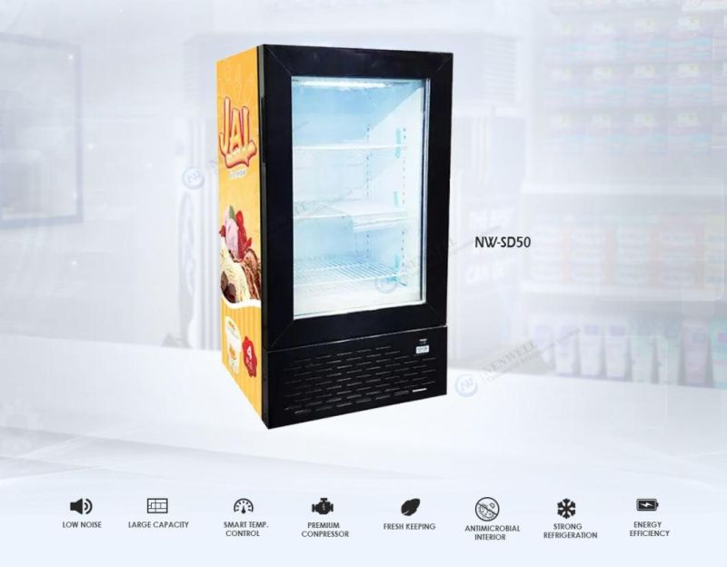 Counter Top 50L Small Glass Door Ice Cream and Frozen Snack Food Display Refrigerated Showcase with LCD Screen (NW-SD50)