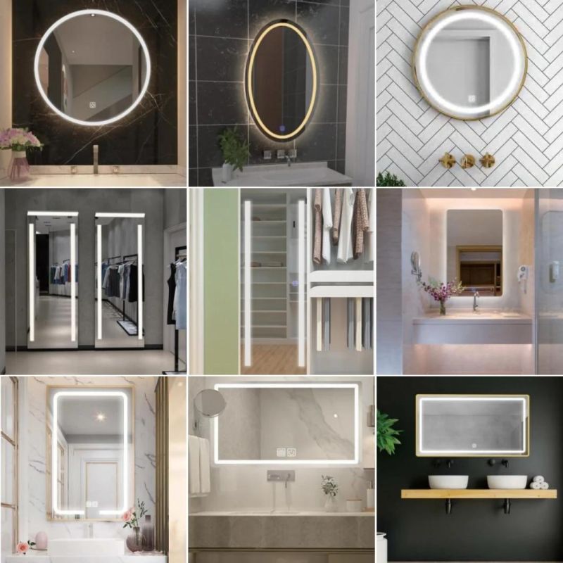 Wall Handing Lighted Mirror Adjustable Light Color LED Mirror for Bathroom Make up