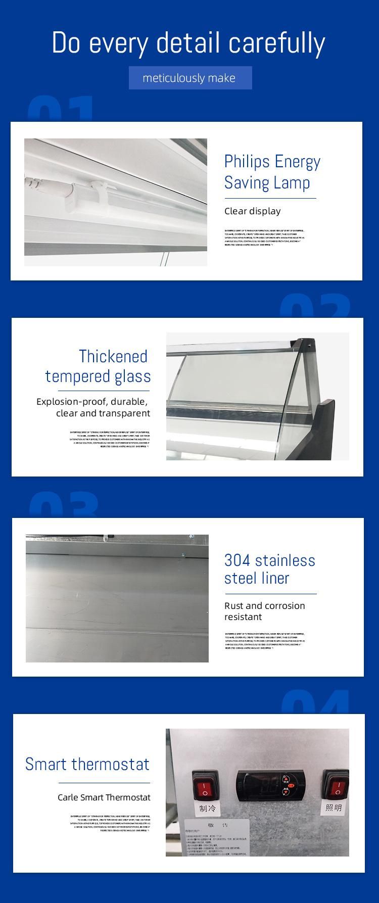 Top Quality Glass Door Deli Freezer Meat Display Showcase