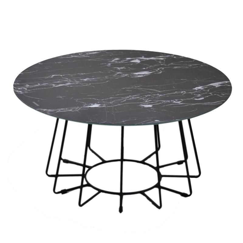 Hot Sale Cheap Living Room Furniture Black Legs Marble Glass Coffee Table