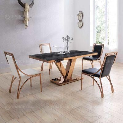 Rose Golden Stainless Steel Marble Dining Table