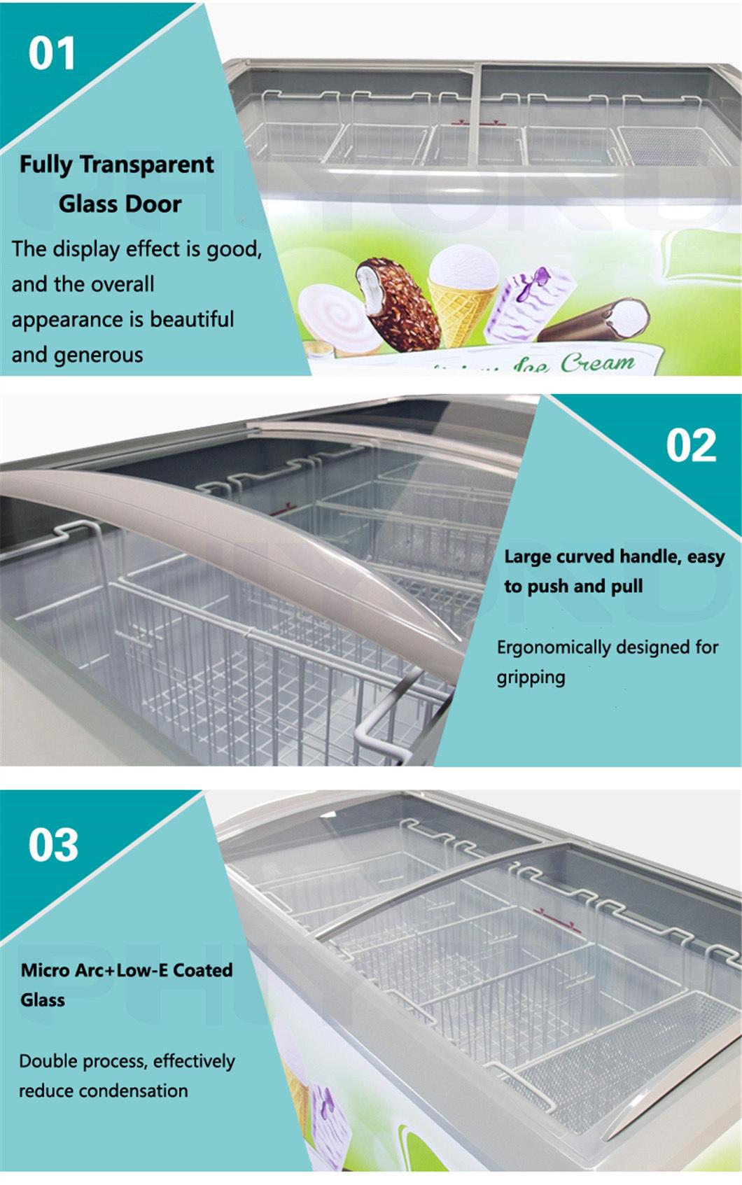 Phiyond SD-H350 325L Tempered Sliding Glass Door Ice Cream Display Showcase Supermarket Freezers