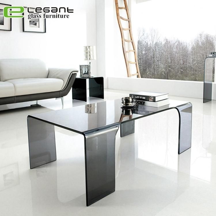 General Use Home Furniture Wholesale Design Bent Grey Glass Coffee Table