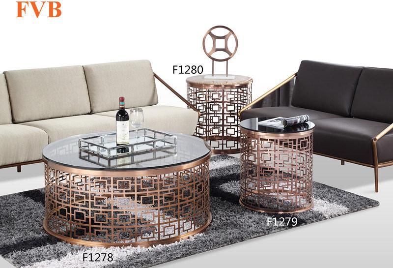 Three Layers Round Coffee Table Set Furniture with Marble Top