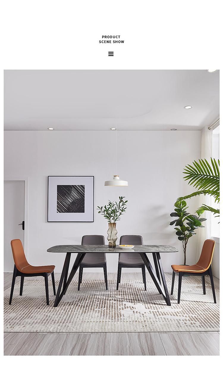 Home Living Room Banquet Restaurant MDF Top Metal Steel Powder Painting Marble Dining Table