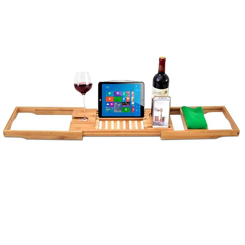 Bamboo Wooden Bath Wine Book iPad Wine Glass Tablet Shampoo Holder