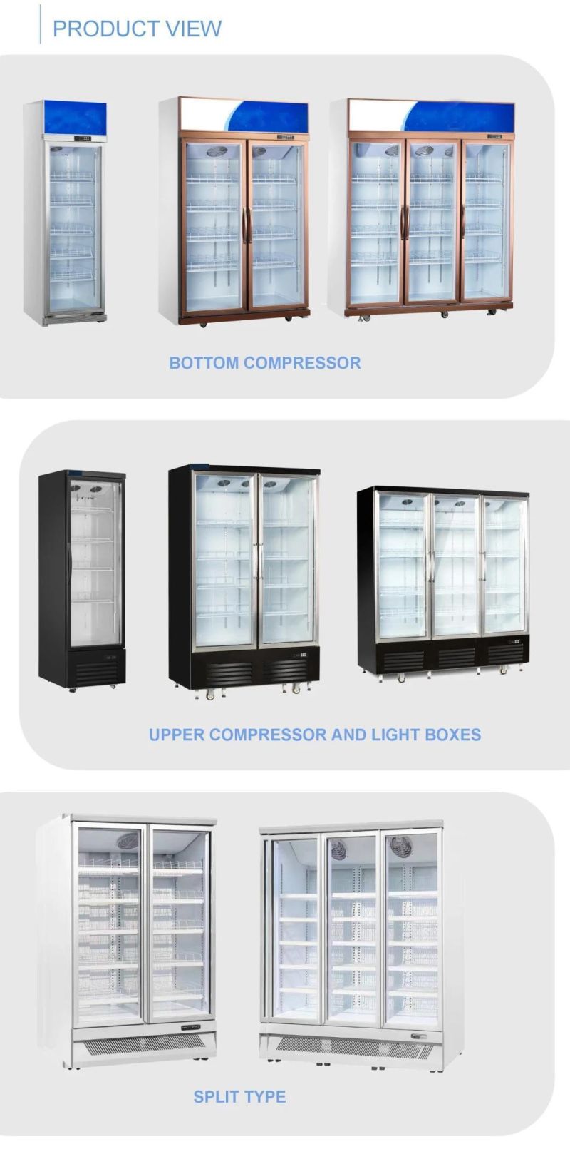 CE 501L-1200L Commercial Upright Multi Glass Door Display Freezer Cooler Showcase