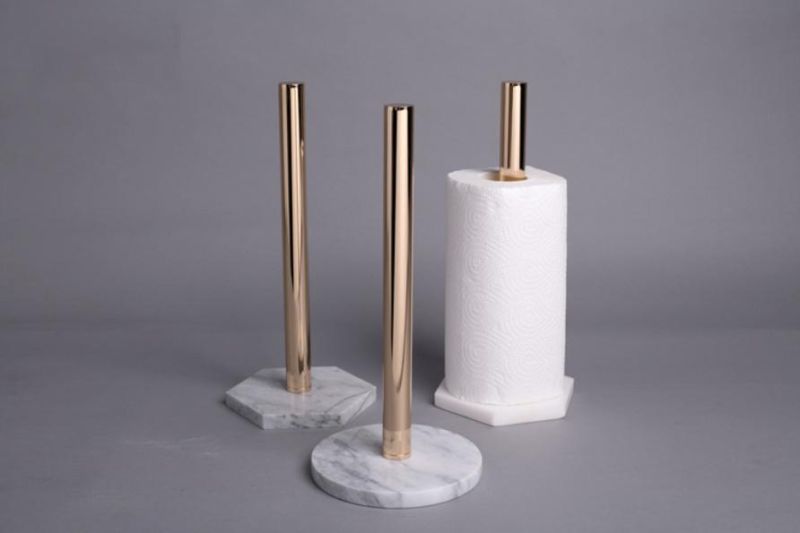 Manufacturer French Round/Hexagon Marble Base Paper Towel Holder Marble Handicrafts for Bathroom Use in Home and Hotel