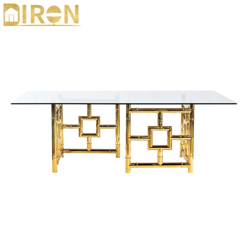 China Wholesale Latest Design Living Room Light Luxury Gold Stainless Steel Frame Glass Top Coffee Table