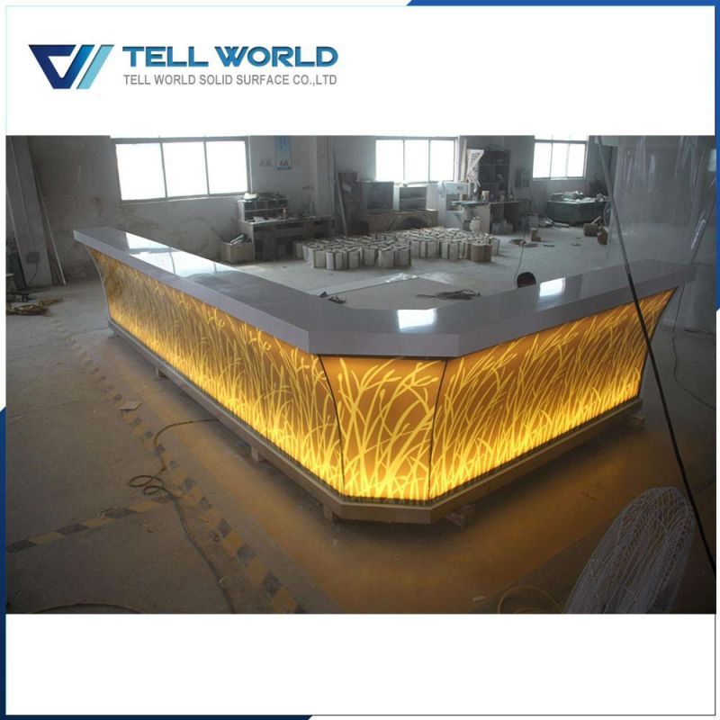 Artificial Marble Stone Restaurant LED Large Bar Counter for Sale