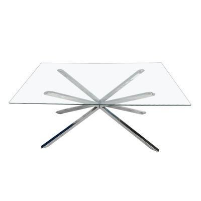 Special Design Modern Style Tempered Glass Home Furniture Cross Stainless Steel Legs Dining Table