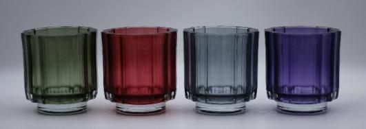 Colorful Glass Candle Holder with Different Embossed Pattern for Decoration