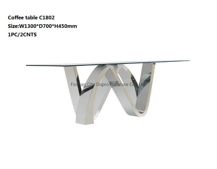 Dopro Modern Hot Sale Stainless Steel Polished Silver High Glossy Dining Table D1802 with Clear Tempered Glass