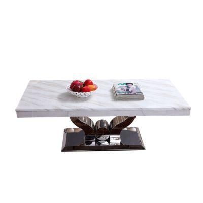 White Marble Silver Stainless Steel Coffee Table for Living Room
