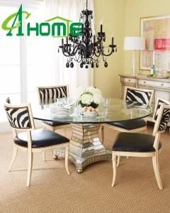 Modern Silver with Clear Glass Round Dining Table