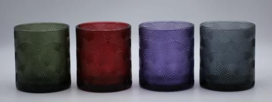 Glass Candle Holder with Various Color and Different Embossed Pattern