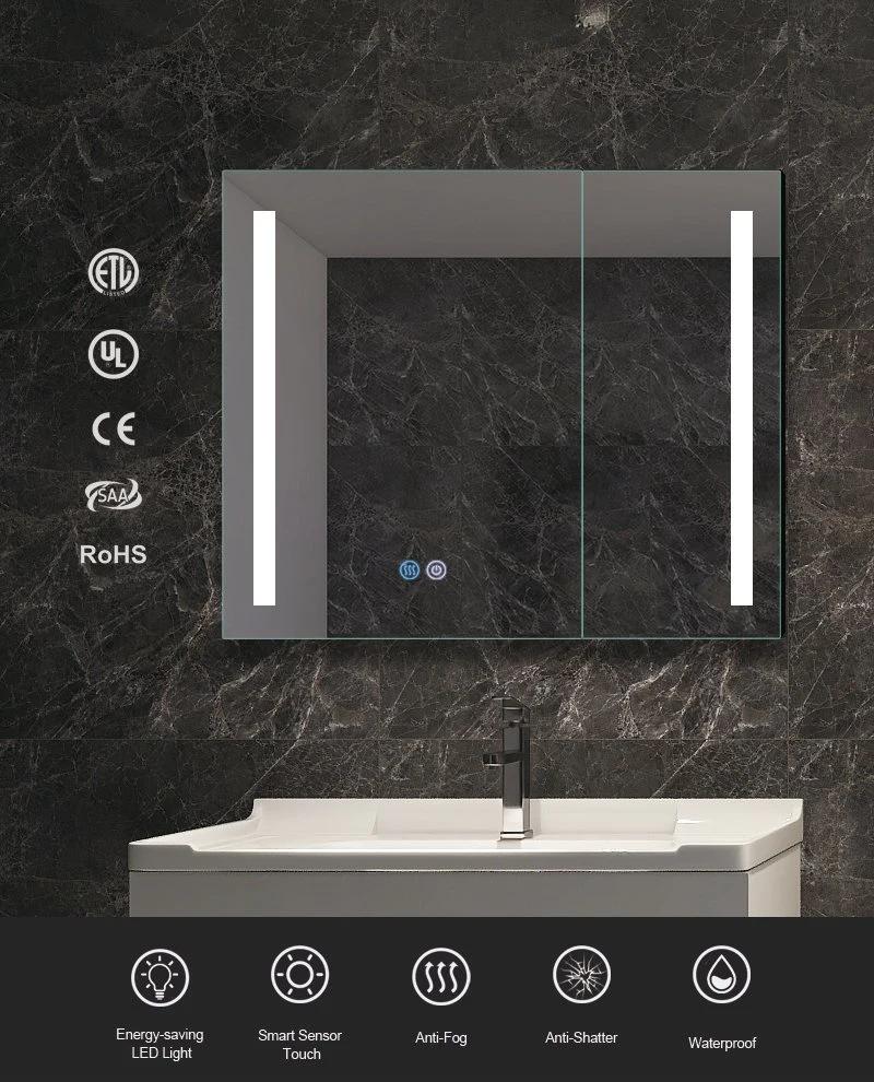 Decorative Smart Touch Switch Lighted Bathroom LED Mirror with Cabinet