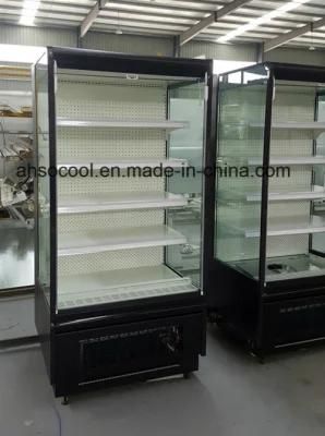 Tansperant Glass Vertical Refrigerated Showcase for Chilled Food Display