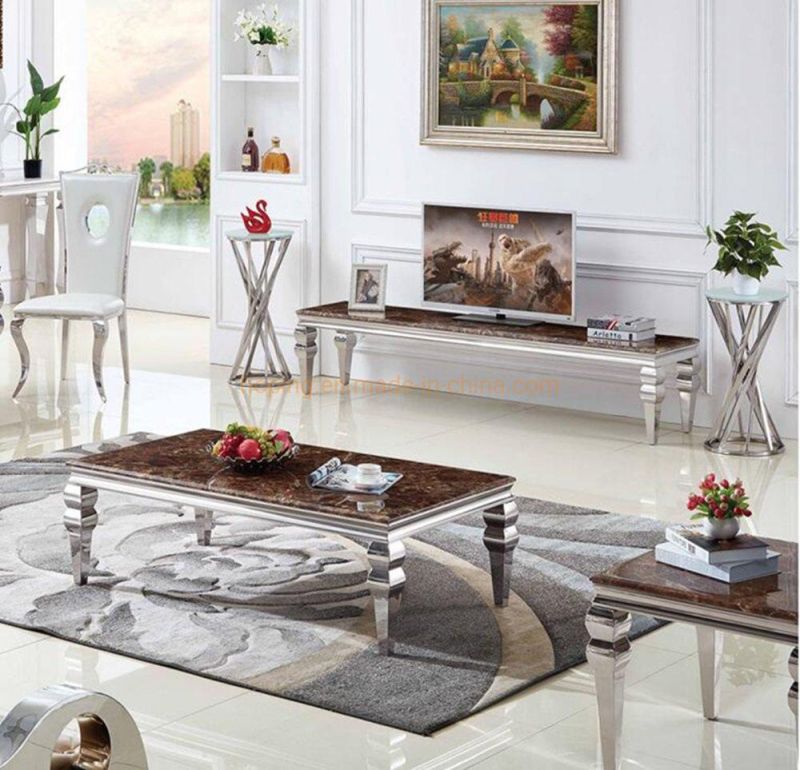 Modern Brown Coffee Table Household Modern Dinner Stainless Steel Marble Dining Table Wedding Party