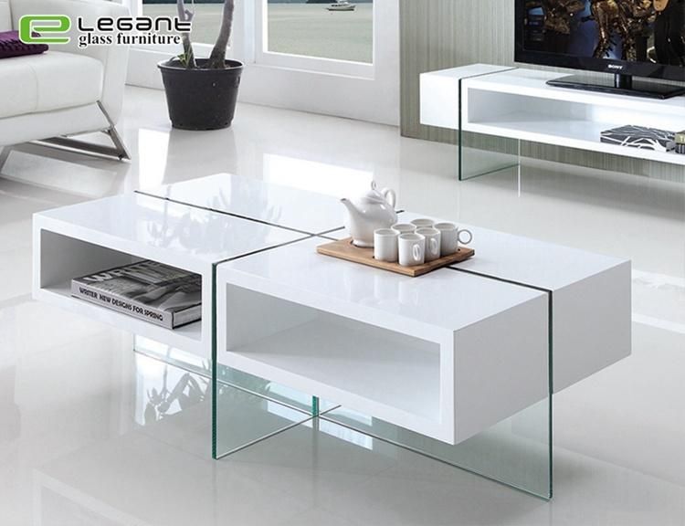 Modern High Gloss Square White Glass Coffee Table