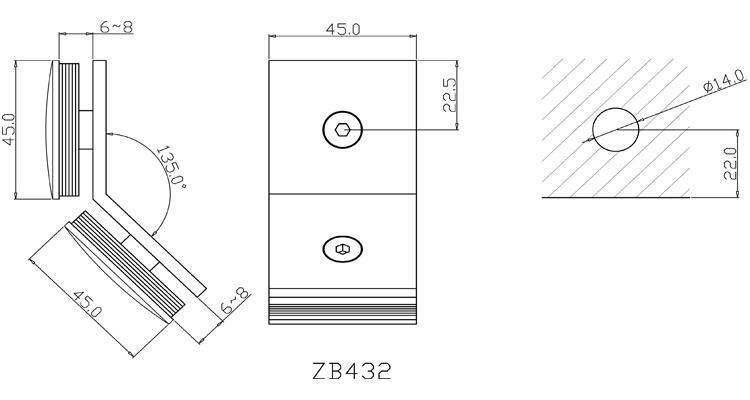 Specialize Style High Quality Copper Square Curve 135 Degree Bathroom Glass Clamp Furniture Glass Clip