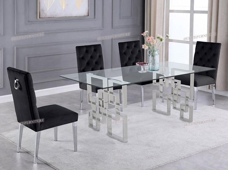 Clear Glass Top Dining Table with Stainless Steel Legs
