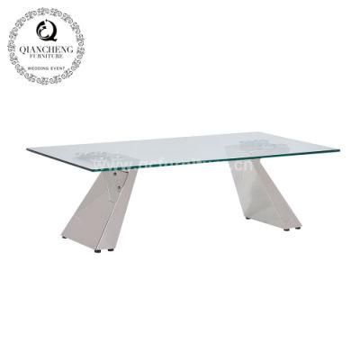 Living Room Furniture Coffee Table with Stainless Steel Base Glass Center Table