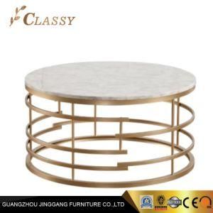 Home Modern Style Golden Steel Coffee Side Table with Marble Top