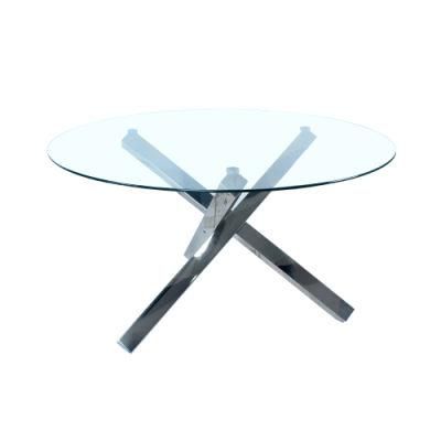 Home Coffee Furniture Glass Top Stainless Steel Leg Round Dining Table/Side Table