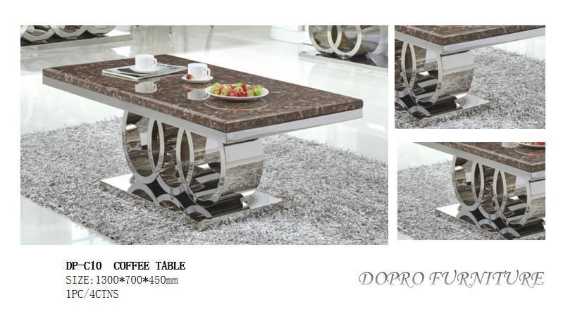 High Quality Coffee Table with Stainless Steel Mixed Color Base Post and Glass Top