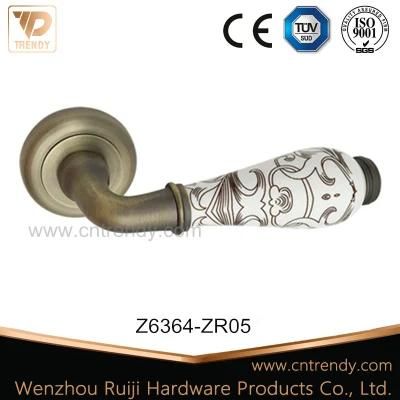 Small Type Pattern Ceramic Handle Vintage Glass Door Lever Lock Handle on Round Rose (Z6363-ZR05)