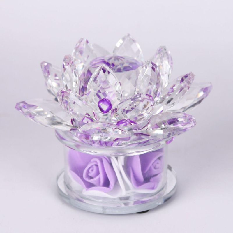 Crystal Glass Lotus Candle Holder for Home Wedding Decoration