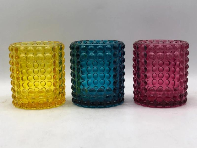 Colorful Wave Point Glass Candle Holder with Label for Decoration