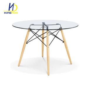 Medern Replica Hot Selling Glass Top Wood Legs Dining Table
