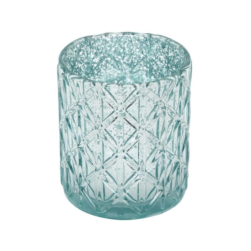 Home Decoration Colored Drawing Glass Candle Jar Glass Handle Holder