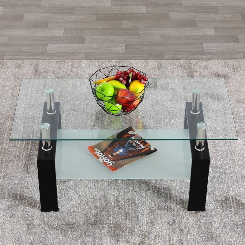 Hot Sale Home Furniture Glass Modern Side Coffee Table Tea Table with Iron Leg Living Room