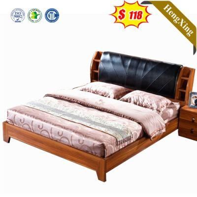 New Black Color PU Leather High Back Bedside Wooden King Queen Size Beds with Night Stand