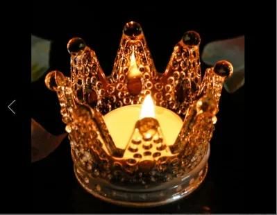 Home Decoration Glass Jar Crown Electroplated Glass Candle Holder