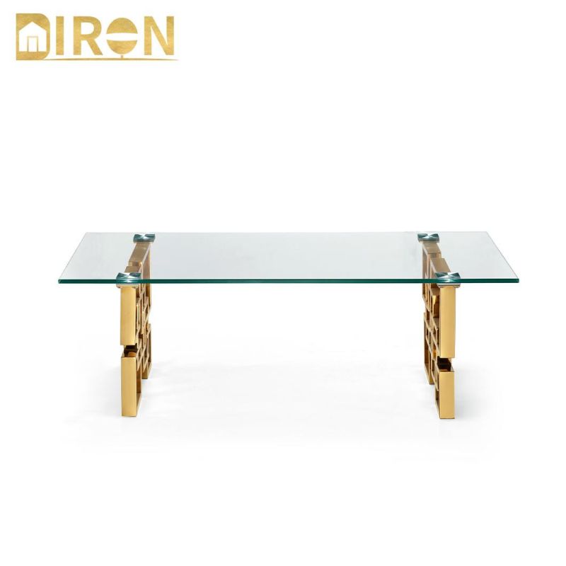 Modern European Design Home Furniture Glass Coffee Table with Gold Legs