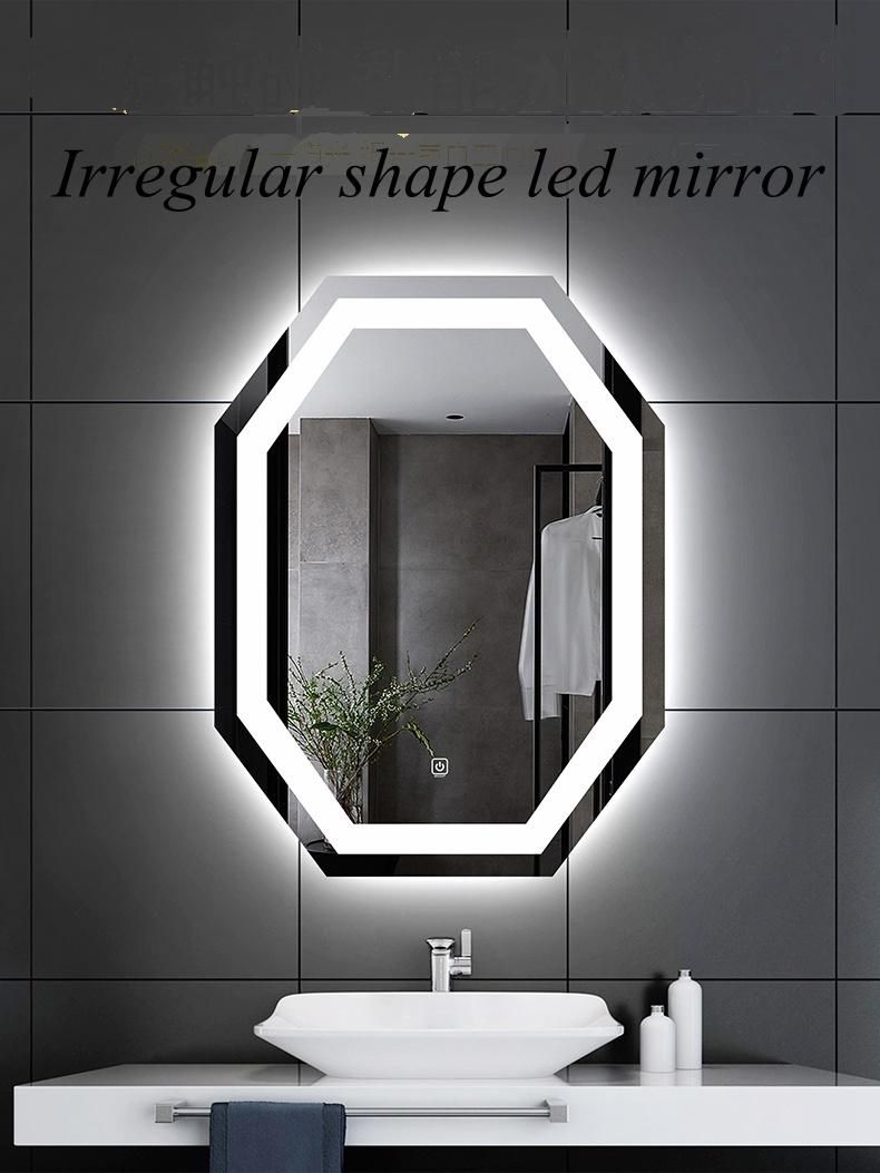 Irregular Polygon Frameless Silver Wall Decorative LED Smart Bathroom Mirror