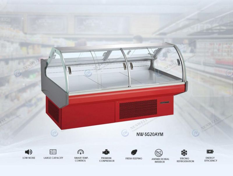 Grocery Store Plug-in Curved Glass Deli and Salad Serve Over Fridge Refrigerated Display Counter Price for Sale (NW-SG20AYM)
