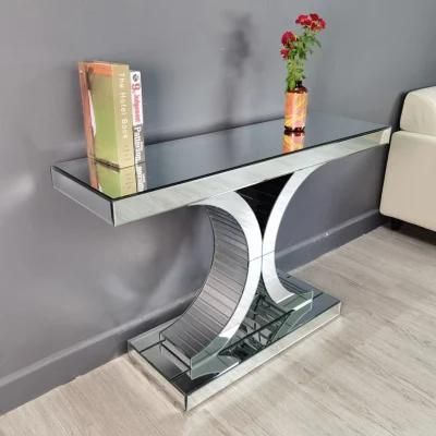 New Design Widely Used Crushed Diamond Mirrored Glass Console Table