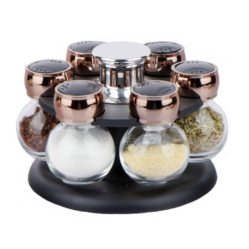 6ppcs Glass Spice Jar Shaker Set with Plastic Revolving Rack