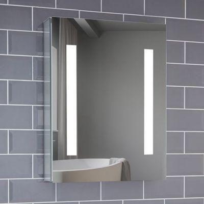 Wall Mounted Recessed Mounted LED Lighted Aluminum Silver Finish Mirror Bathroom Cabinet