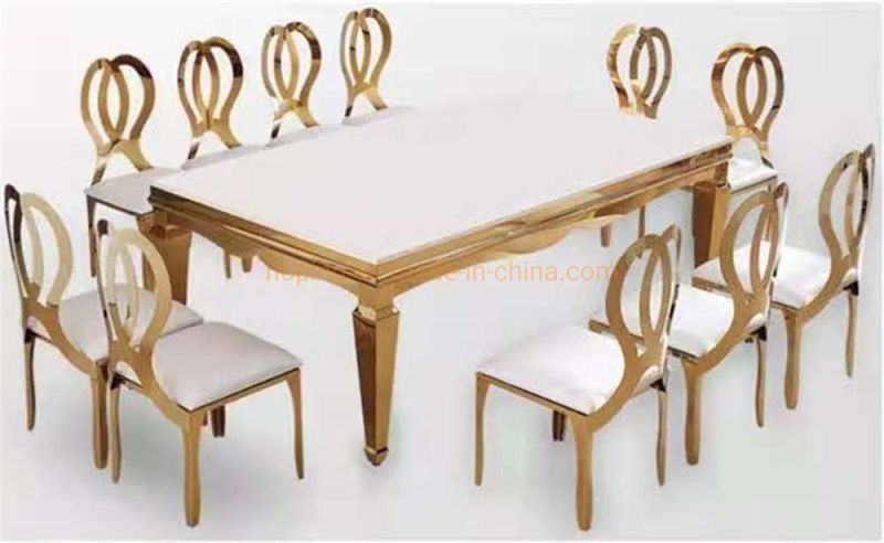 Living Room Furniture Modern Luxury Rectangle Marble Dining Table with Steel Frame Banquet Table Chair Sets