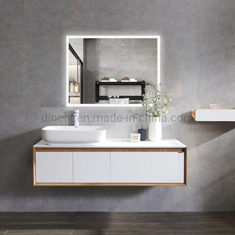 Luxury Aluminum Frame Fogless Modern LED Backlit Lighted Bathroom Decorative Hotel Project Waterproof Bath Vanity Wall Mirror with Touch Screen/Time Display ETL